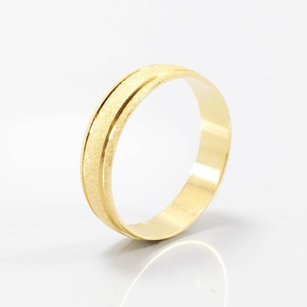 Aliança de Casamento 5mm Abaulada com Dois Frisos Ouro 18k (Unidade)