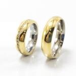 Aliança de Casamento 5mm Moeda com Pedra e Forro de Aço PAR