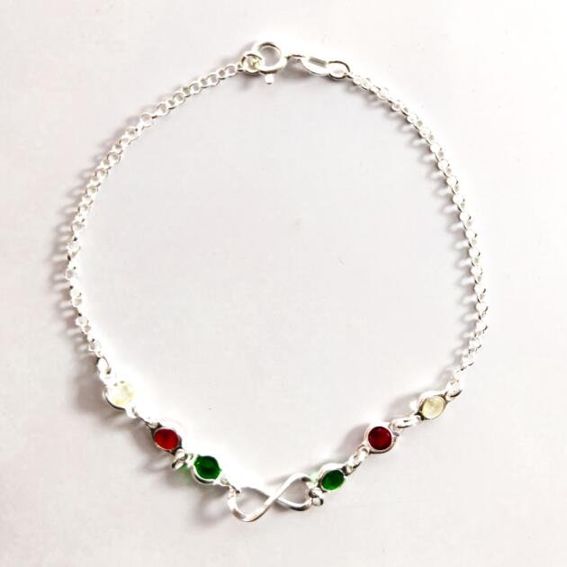 Pulseira Infinito com Pedras Coloridas em Prata
