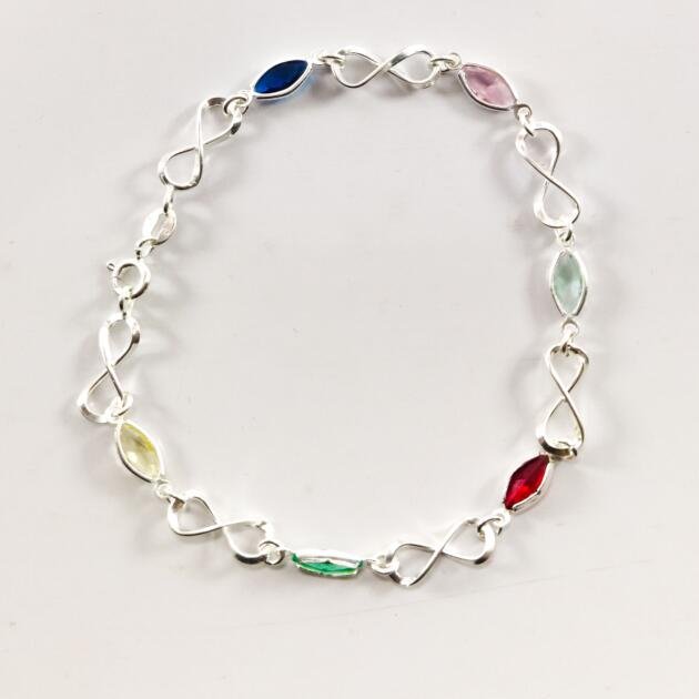 Pulseira Infinitos com Pedras coloridas em Prata