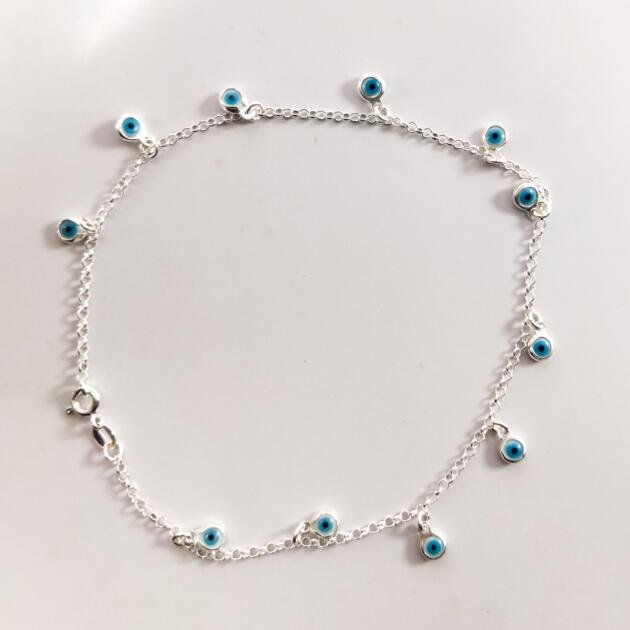 Pulseira de Olho Grego Azul Claro em Prata