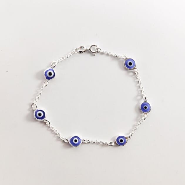 Pulseira de Olho Grego Azul Escuro em Prata