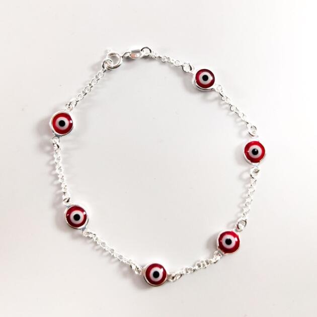 Pulseira de Olho Grego Vermelho em Prata