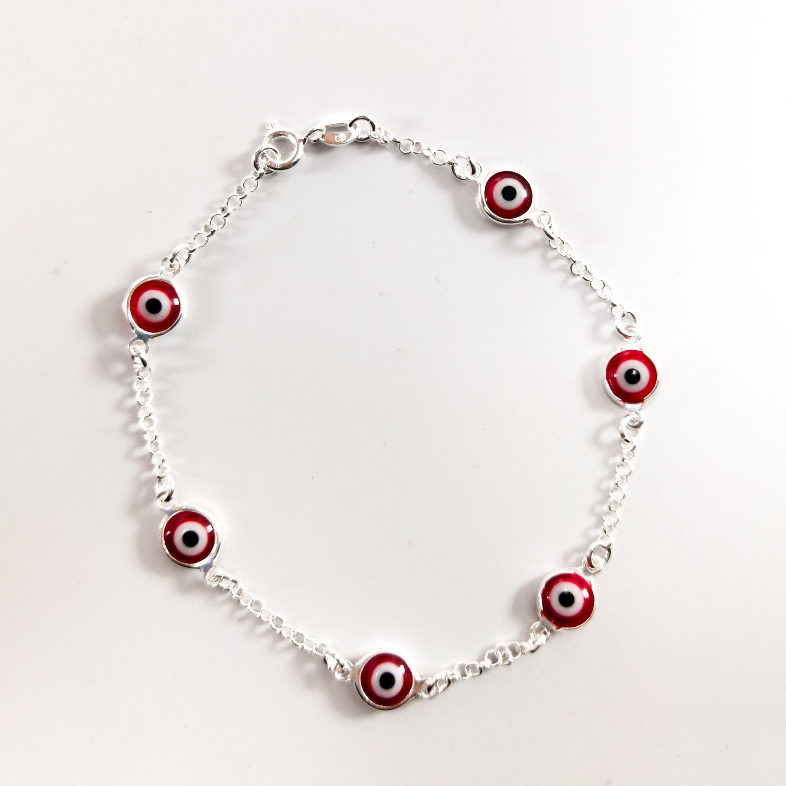 Pulseira de Olho Grego Vermelho em Prata