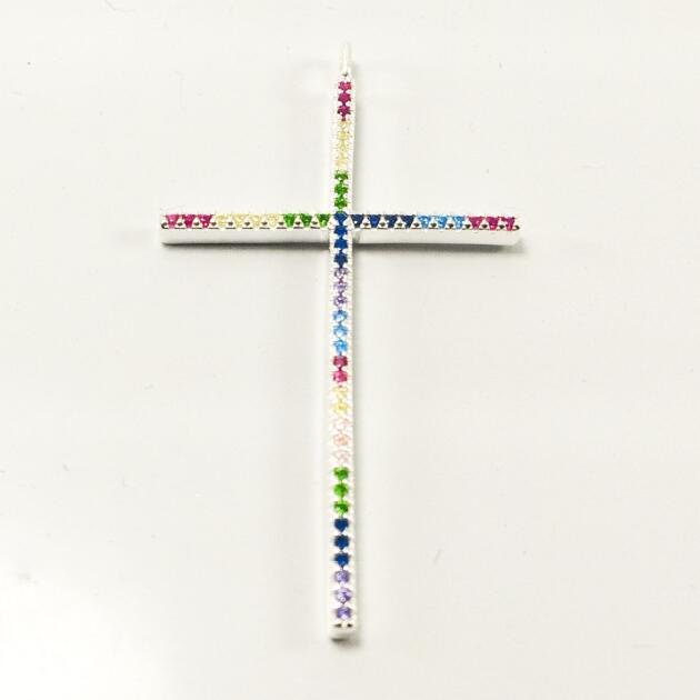 Colar Crucifixo de Prata Colorido