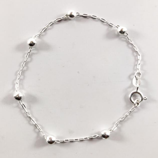 Pulseira Bolinha Elo Português Em Prata