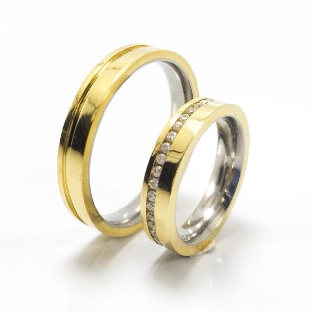 Aliança de Casamento 4mm Moeda com Pedra e Forro de Aço PAR
