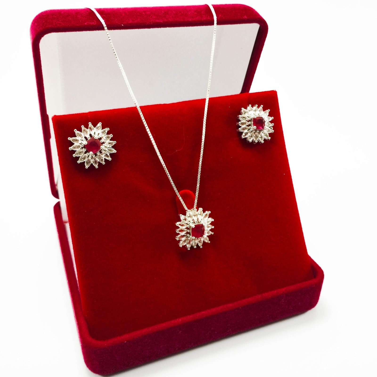 Conjunto De Prata Cravejado De Zirconias Rosa - Imagem 3