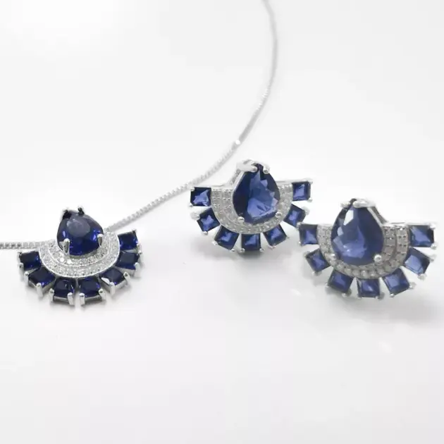 Conjunto Azul Em Prata Cravejado